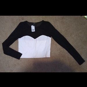 Forever 21 Black White Mesh Crop Top, NWT